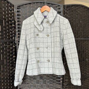 Ralph Lauren Purple Label Jacket Small Gray Double Breasted Trench Widow Pane